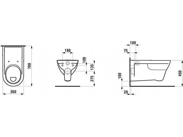 Laufen 2095.3 Wand-Flachspül-WC Pro Ausladung 70cm weiss verlängert